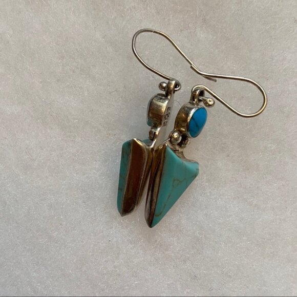 HOB EARRINGS STERLING SILVER 925 TURQUOISE WIRE DROP - Picture 4 of 7